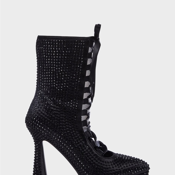 Rhinestones Lace Up Platform Booties Size 7 - Picture 5 of 16